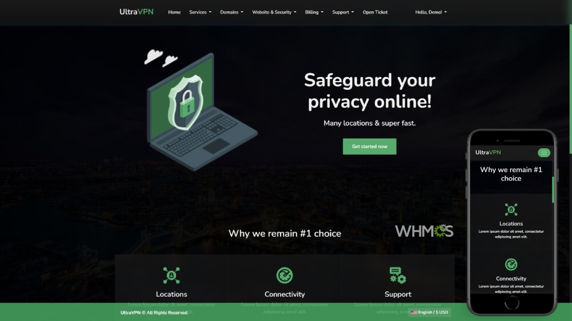 The best VPN theme & template for WHMCS